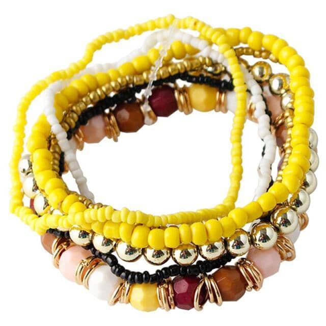 Bohemia Beads Beaded Multi Strand Stretch BraceletBraceletYellow16.5cm