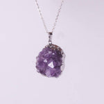 Natural Amethysts Quartz Geode NecklaceNecklaceSilver Random Shape
