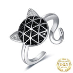 Black Onyx Cat Adjustable Ring - 925 Sterling SilverRing