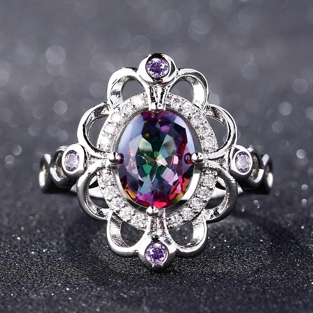 Lovely Rainbow Mystic Topaz Amethyst Ring - 925 Sterling SilverRing