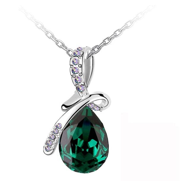 Angel Teardrop Crystal Pendant White Gold NecklaceNecklaceEmerald