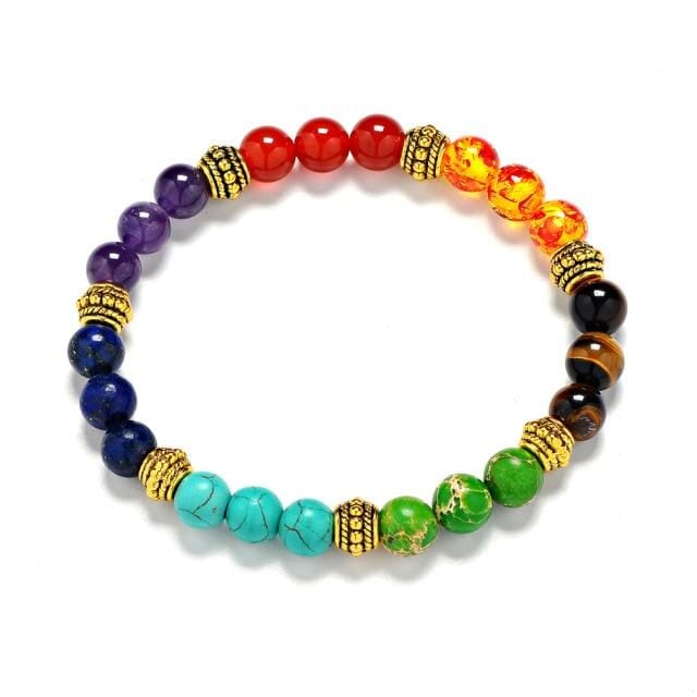 7 Chakra Natural Stone Crystal BraceletBraceletAncient Gold A