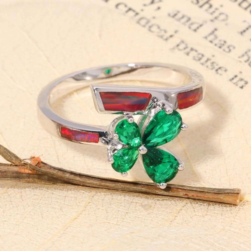 Orange Fire Opal with Emerald Bowknot RingRing