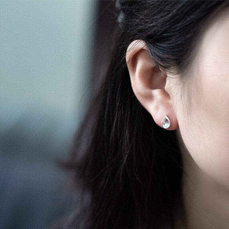 Cute Water Drop Moonstone Stud Earrings - 925 Sterling SilverEarrings