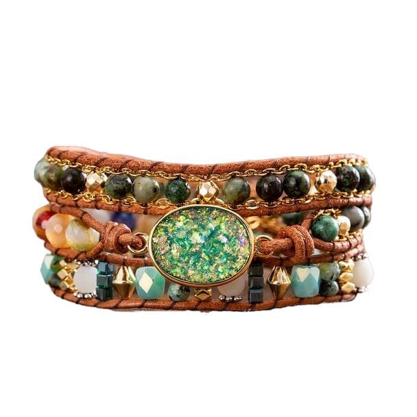 Green Oval Opal Bohemian Wrap Beaded BraceletBracelet