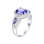 Sapphire Little Diamonds Ring - 925 Solid Sterling SilverRing