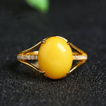 925 Sterling Silver Natural Yellow Amber Ring (Resizeable)Ring
