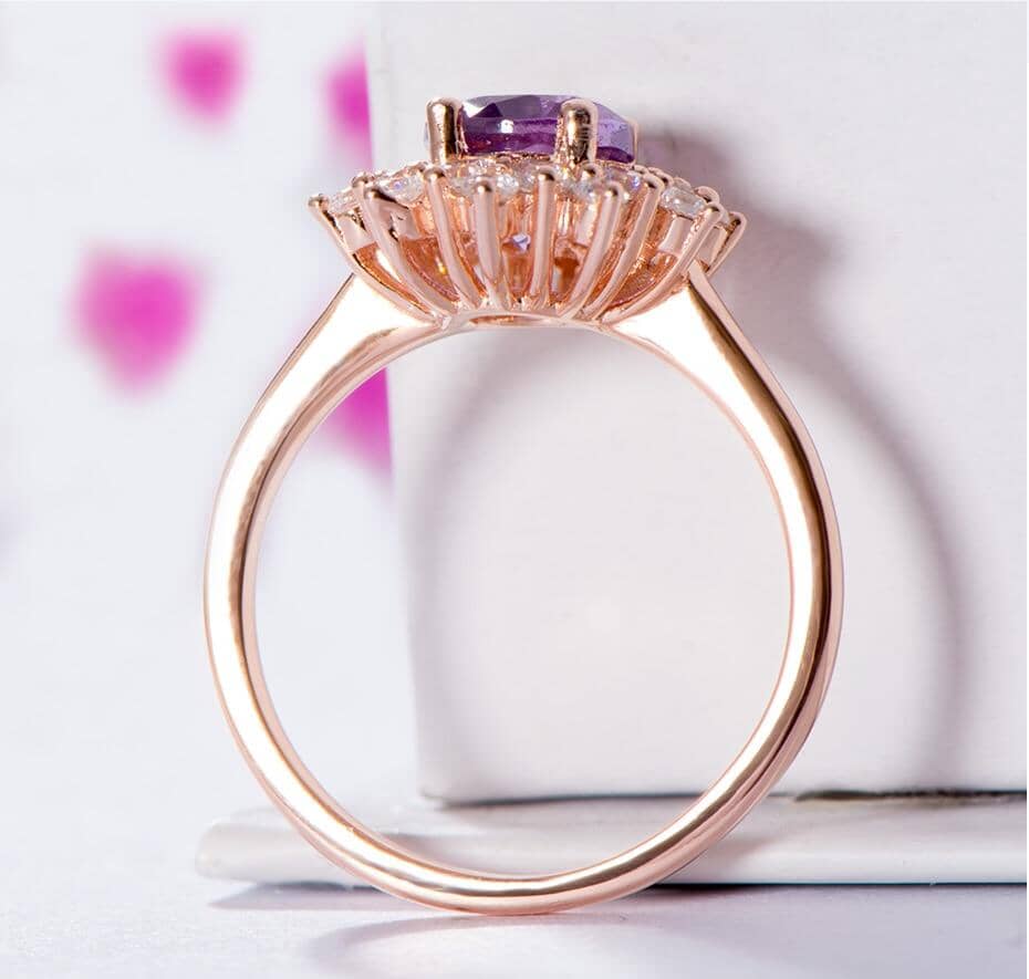 Natural Amethyst Zircon Flower Ring - 925 Sterling SilverRing