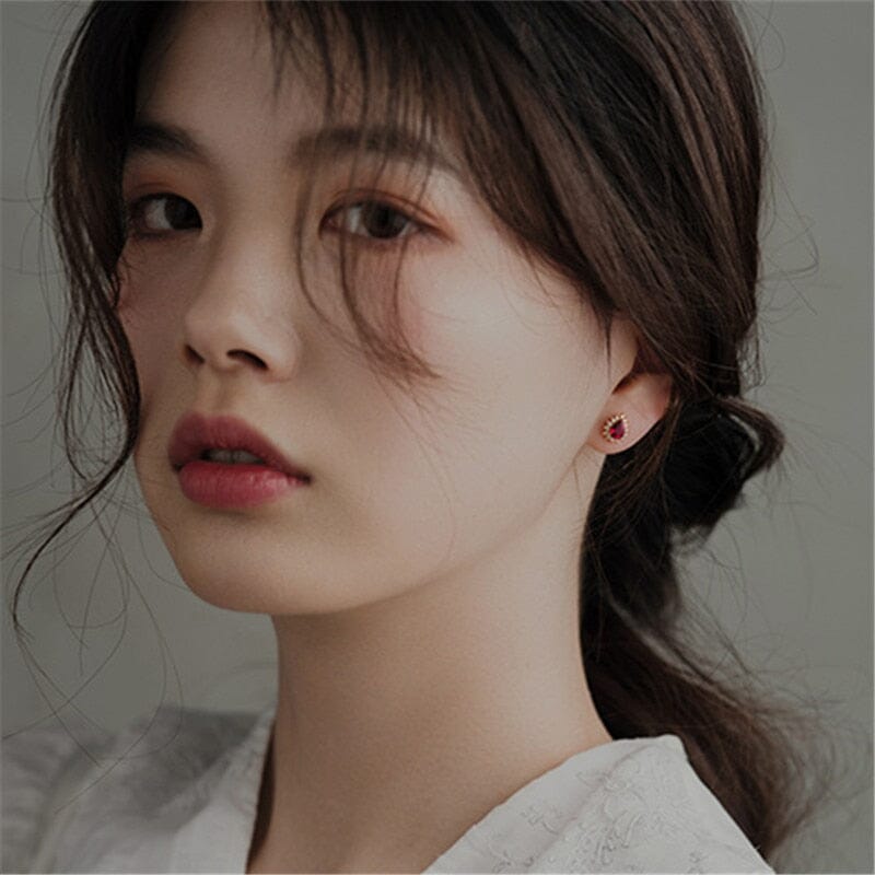 Korean Temperament Ruby Earrings - 925 Sterling SilverEarrings