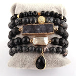 Charms 5pc Bracelet Set Fashion Designer Amethyst StoneBraceletblack18.5cm