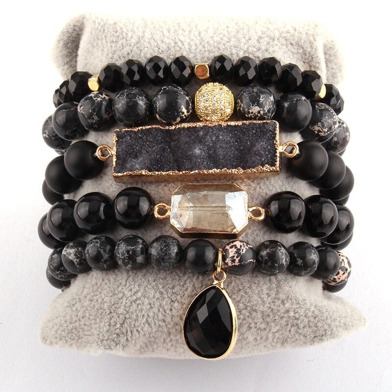 Charms 5pc Bracelet Set Fashion Designer Amethyst StoneBraceletblack18.5cm