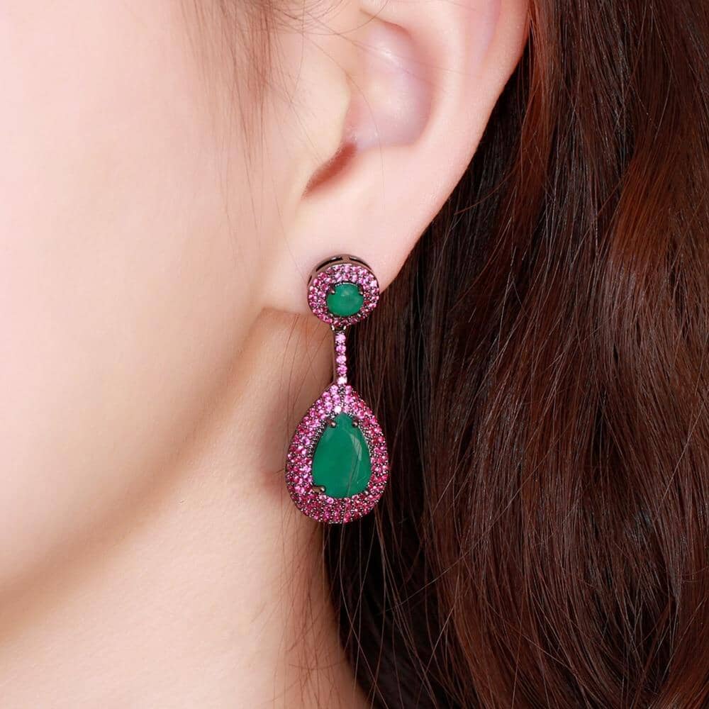Brazilian Emerald Pink Topaz Drop Earrings - 925 Sterling SilverEarrings
