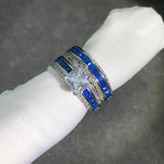 Luxury 10K White Gold Filled Blue Sapphire Gem Simulated Diamond RingRing