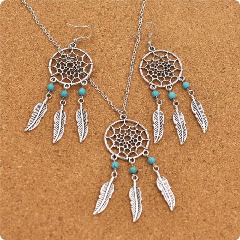 Turquoise Dream Catcher Necklace and Earrings SetNecklace
