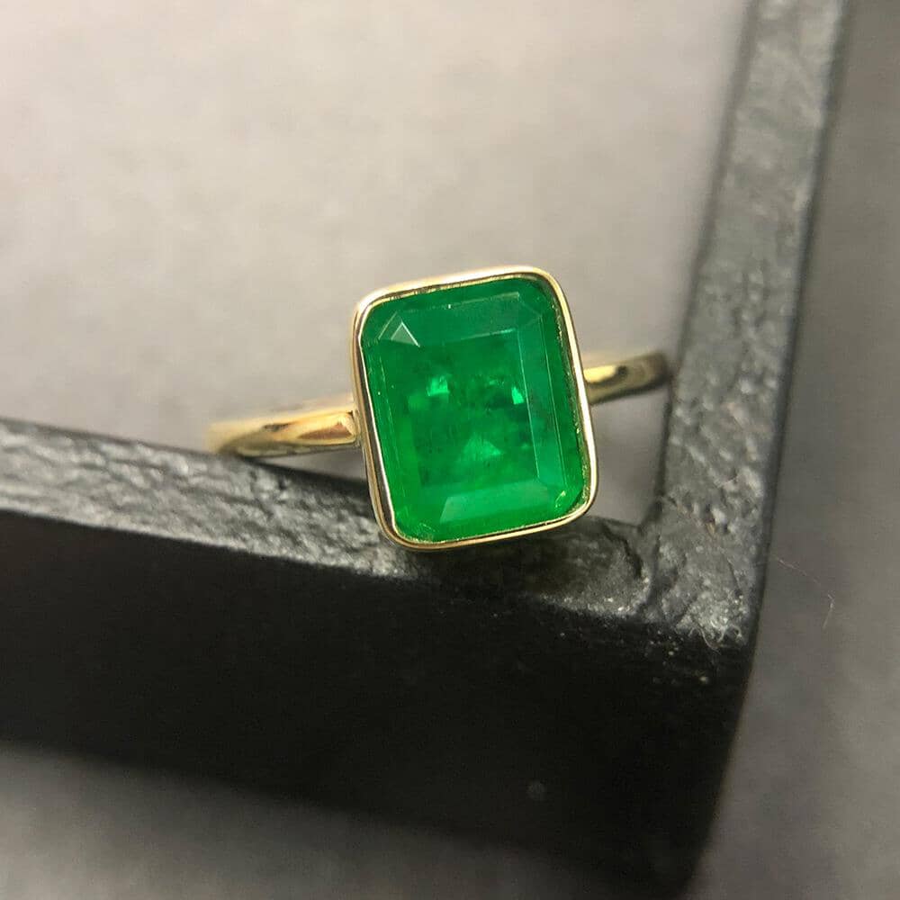 Elegant Square Emerald Yellow Gold Ring - 925 Sterling SilverRing