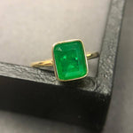Elegant Square Emerald Yellow Gold Ring - 925 Sterling SilverRing