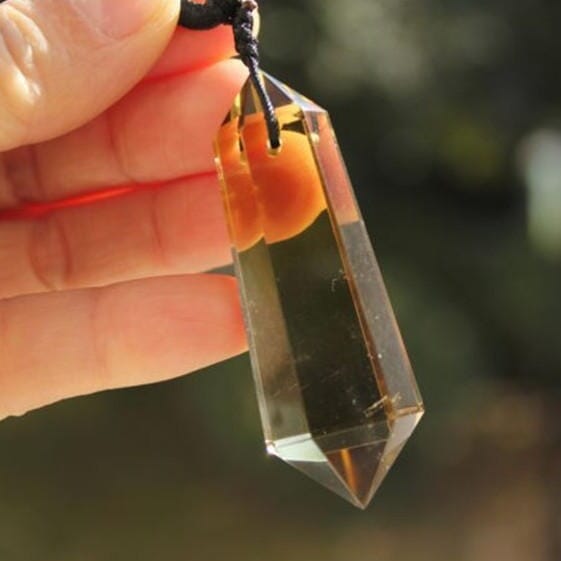 Citrine Quartz Crystal 6 sided Point PendantNecklace