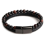 Natural Stone Genuine Leather Braided BraceletBraceletRed Tiger Eye Style18.5cm
