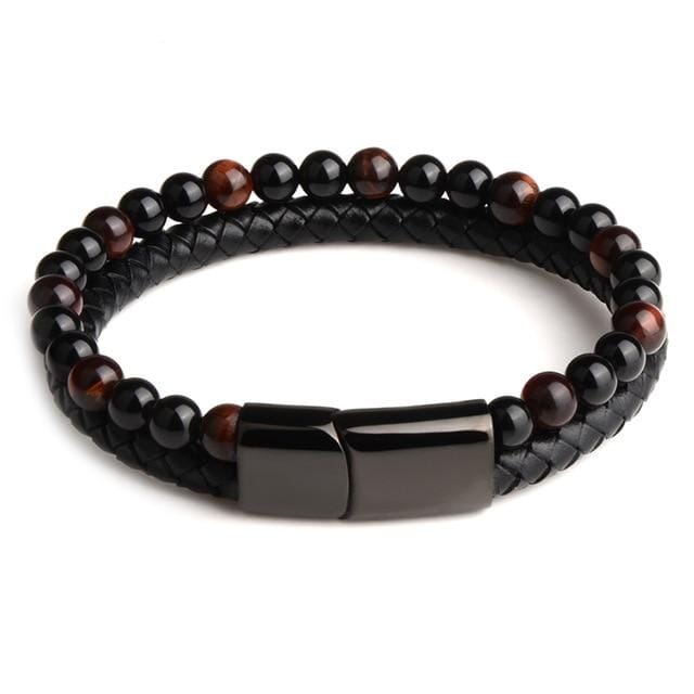Natural Stone Genuine Leather Braided BraceletBraceletRed Tiger Eye Style18.5cm