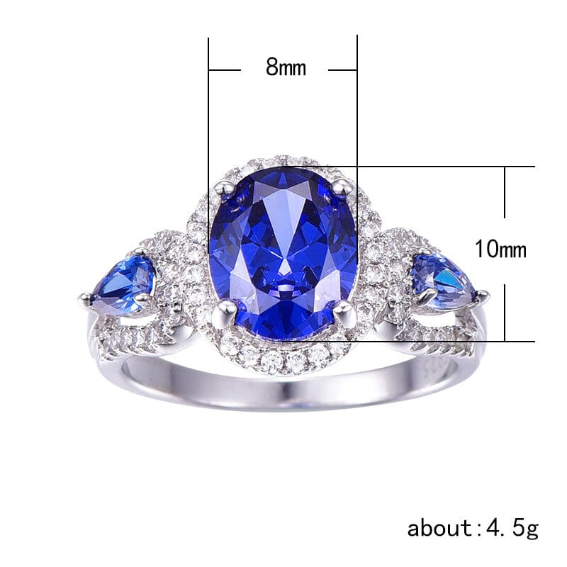 Sapphire Little Diamonds Ring - 925 Solid Sterling SilverRing