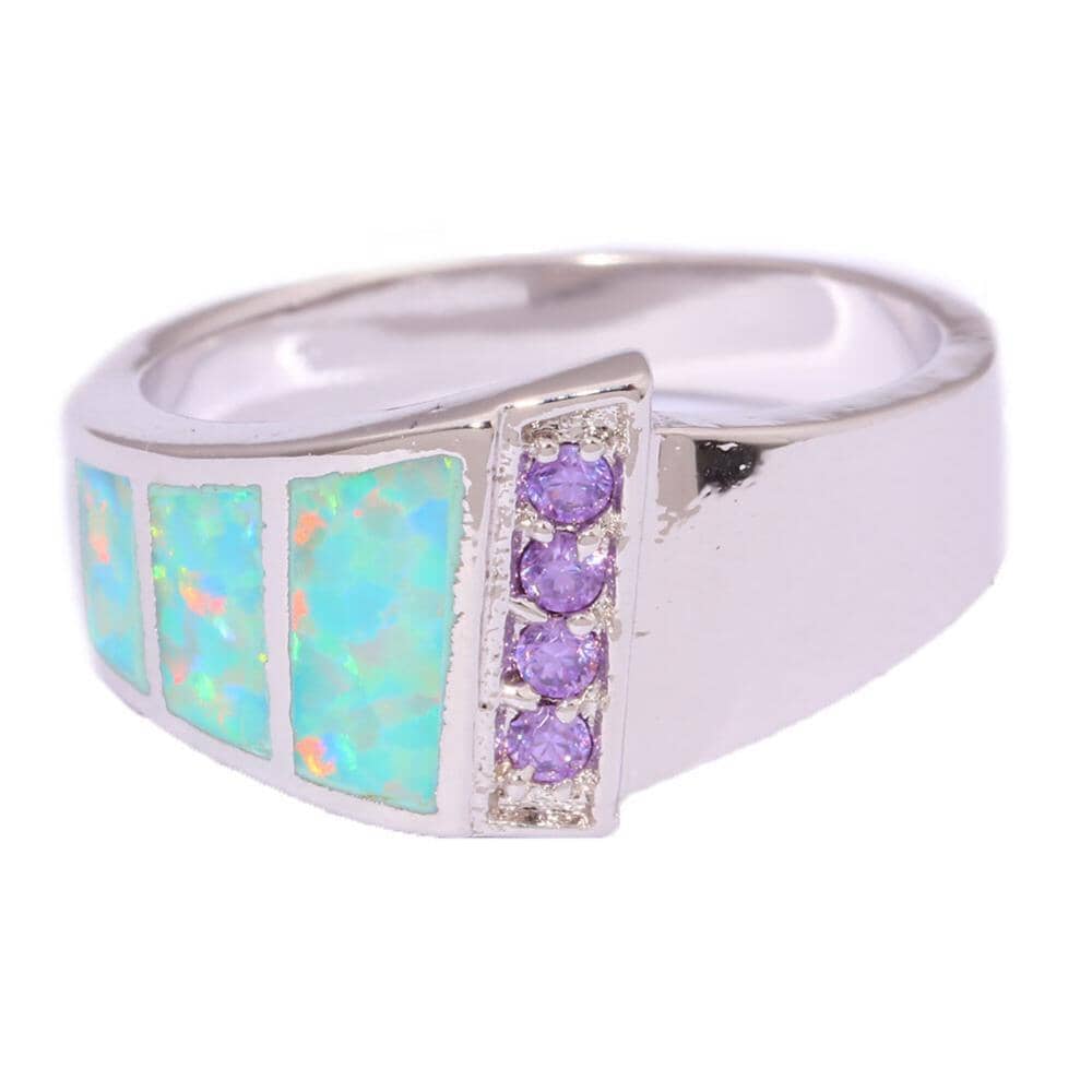 Green Fire Opal Amethyst Silver RingRing