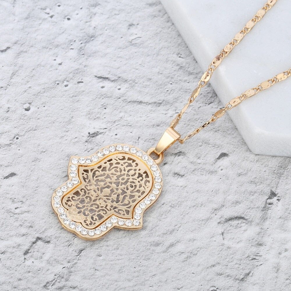 Gold Crystal Hamsa NecklaceNecklace