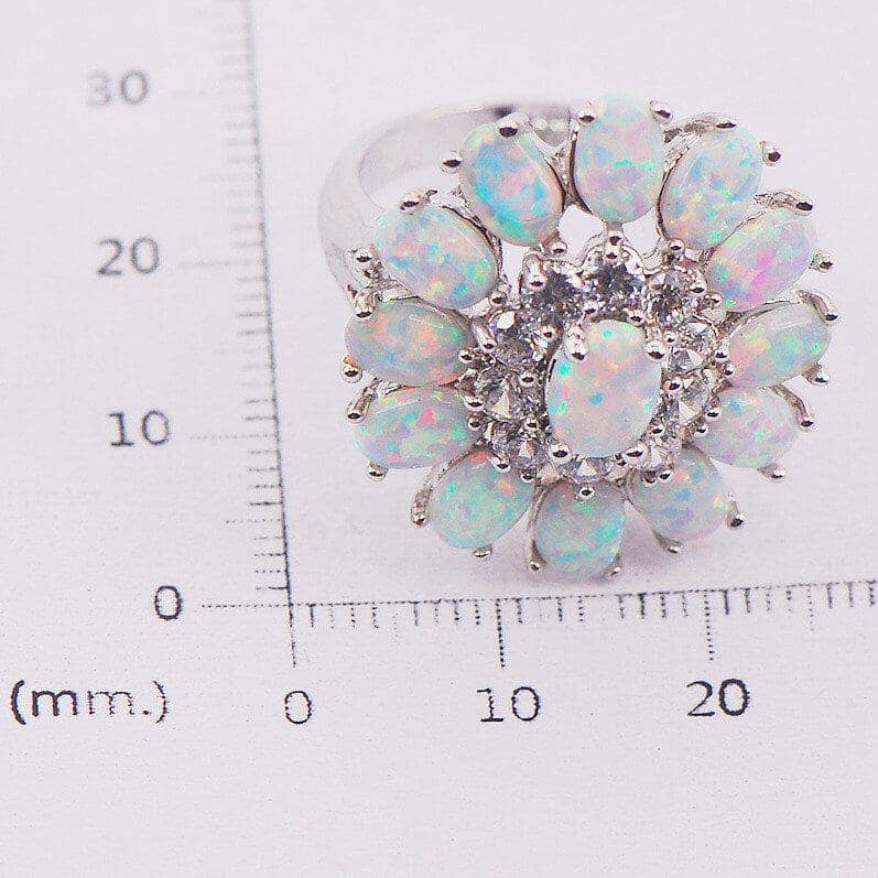 White Fire Opal Flower Sterling Silver RingRing