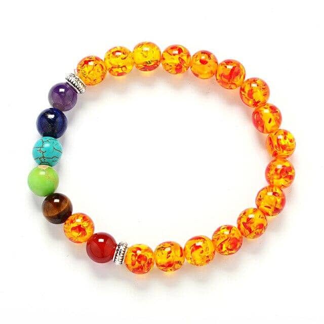 7 Chakra Healing Balance Lava BraceletBraceletAmber Flower