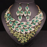 Blue Peacock Crystal Necklace Jewelry SetJewelry SetGREEN