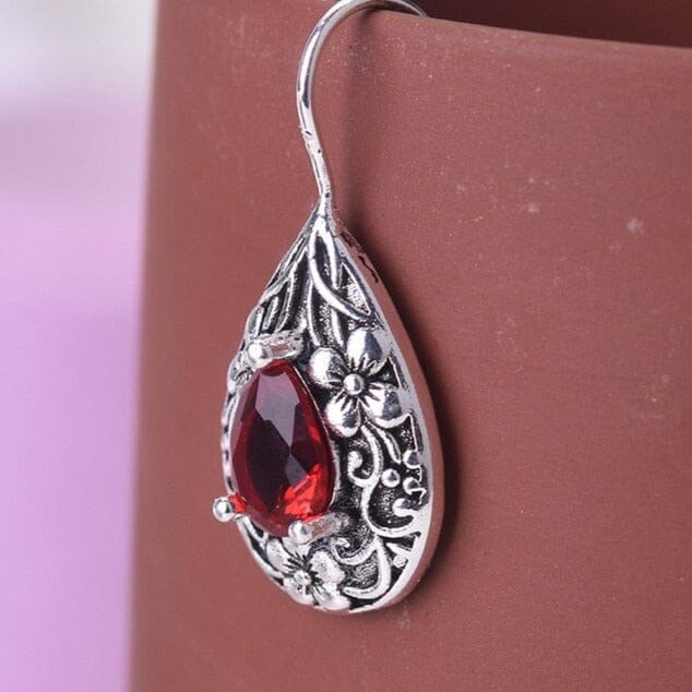 Retro Palace Royal Style Waterdrop Ruby Earrings - 925 Sterling SilverEarrings
