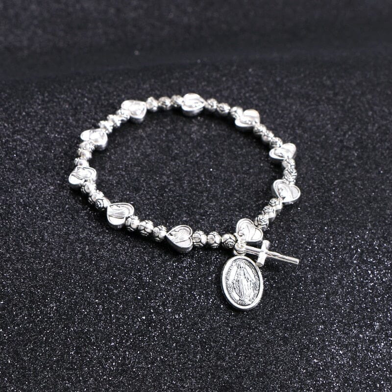 Silver Beaded Cross and Virgin Mary WWJD BraceletBracelet