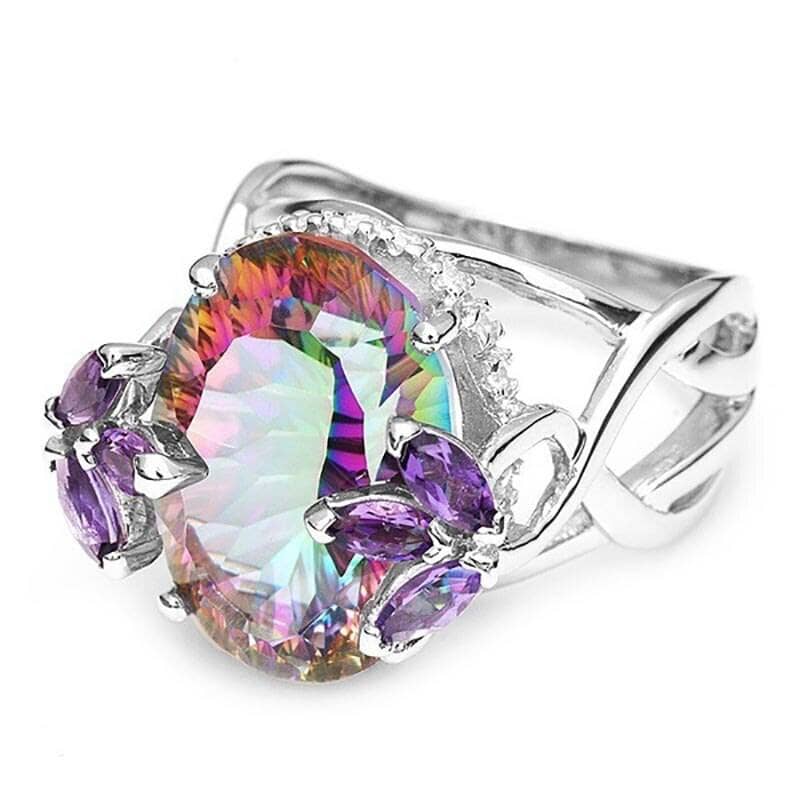 Brilliant Rainbow Fire Mystic Topaz Ring - 925 Sterling SilverRing