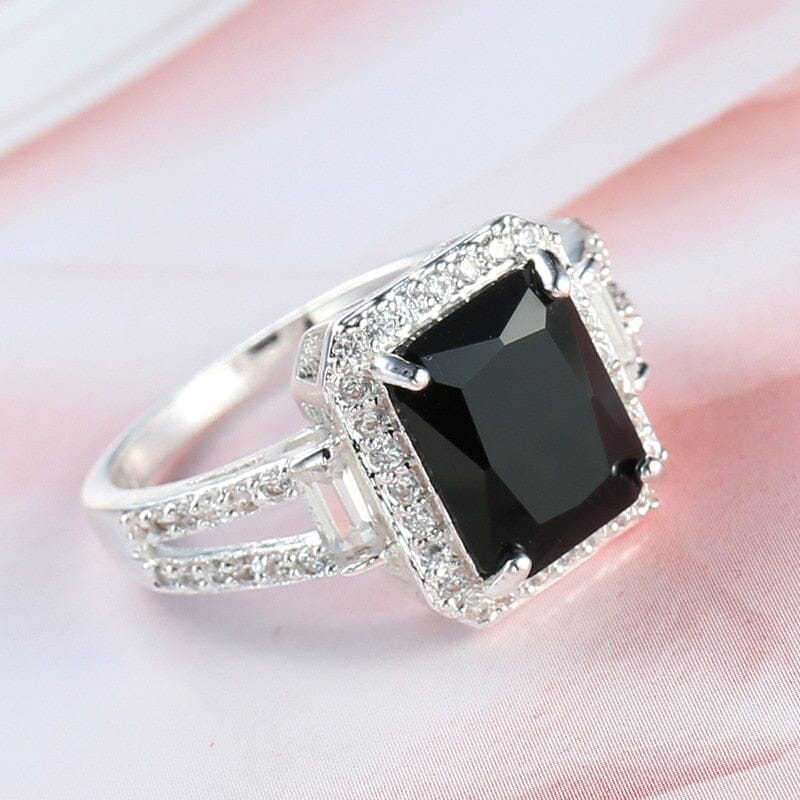 Charm Black Onyx Zircon Stone Ring - 925 Sterling SilverRing