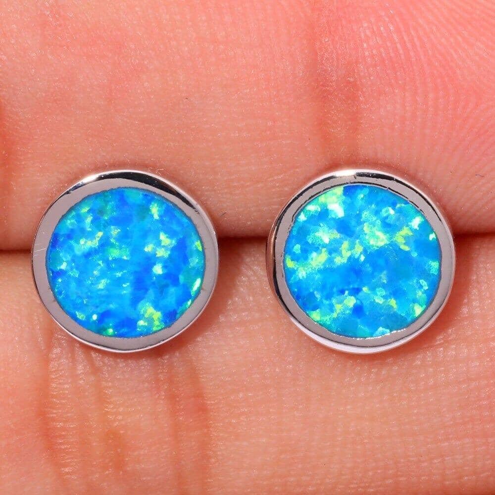 Blue Fire Opal Silver EarringsEarrings