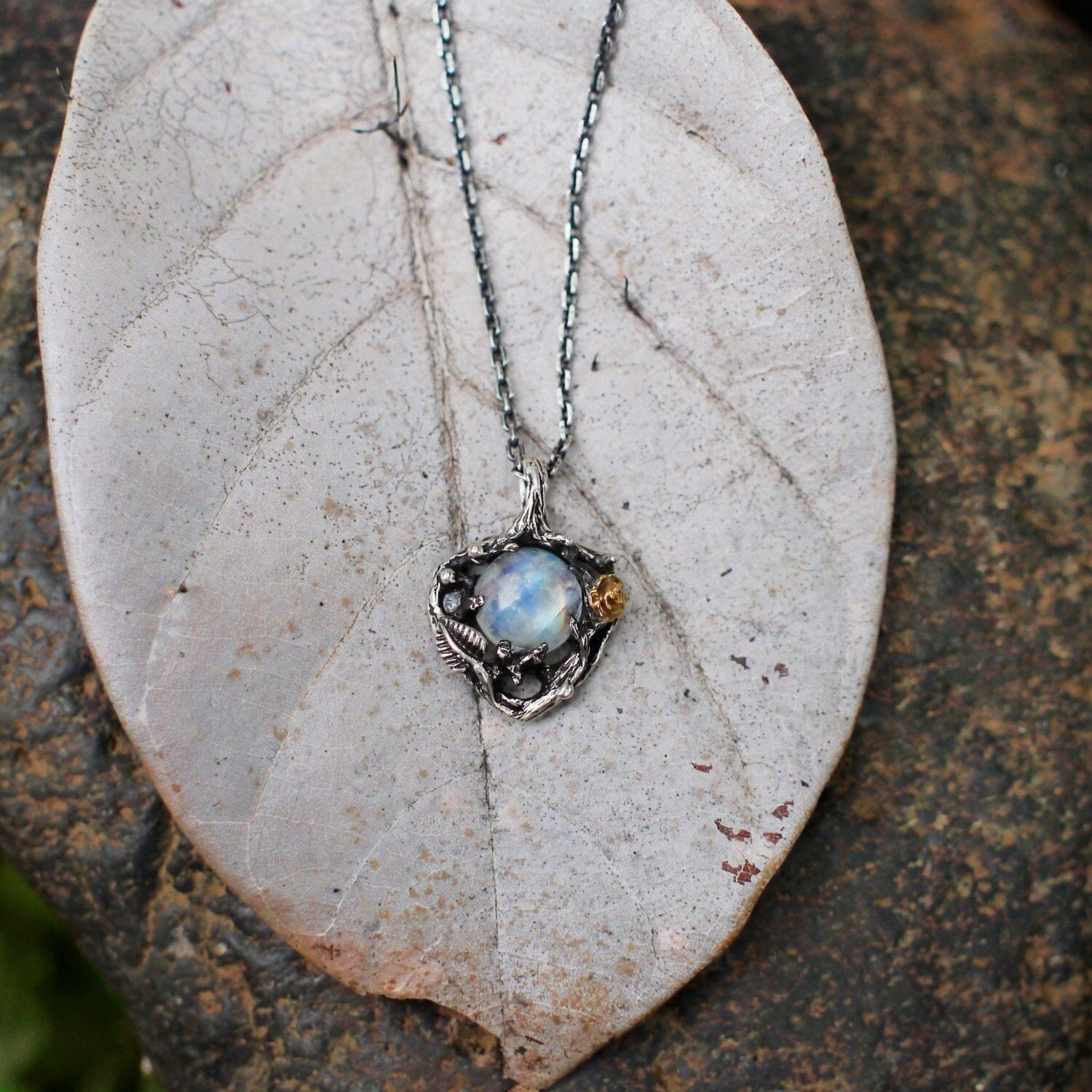 Mystery Fairy Leaf Moonstone NecklaceNecklace
