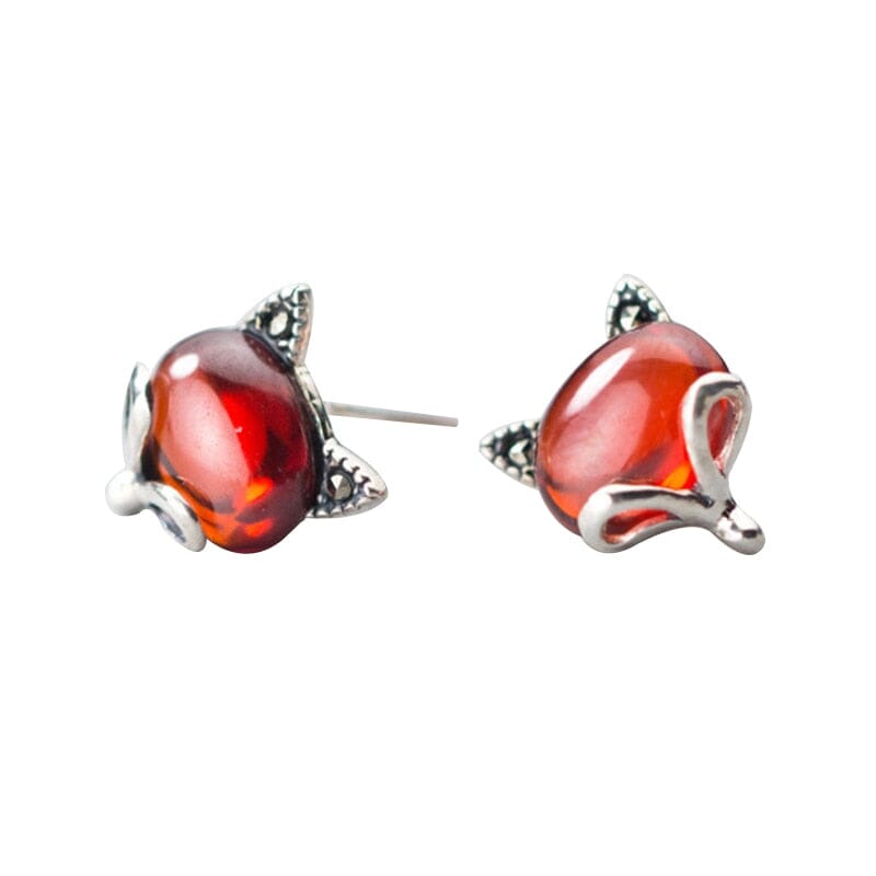 Lady Fashion Ruby Stone Fox Stud Earrings - 100% 925 Sterling SilverEarrings