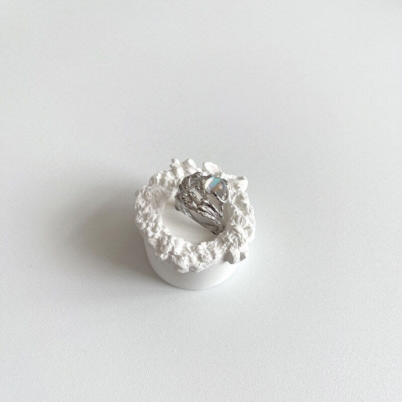 Unique Moonstone Flower Adjustable Ring - 925 Sterling SilverRingsilver