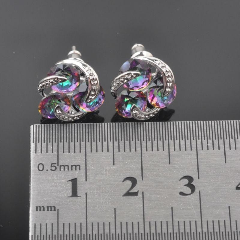 Rainbow Fire Mystic Topaz Crystal Ring, Earrings And Necklace SetEarrings