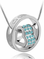 Rhinestone Love Heart Pendant NecklaceNecklaceSilver Ocean Blue