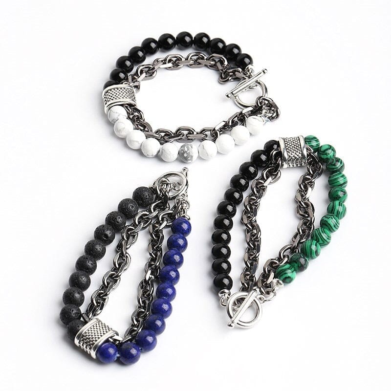 Natural Tiger Eye Stone Beaded Stainless Steel BraceletBracelet