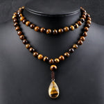 8mm Tiger Eye Stone Necklace Drop Pendant Handmade Knotted Irregular Hematite Beaded NecklaceNecklace