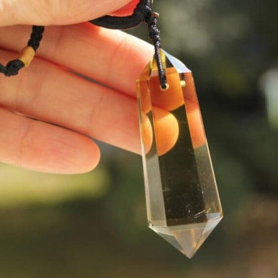 Citrine Quartz Crystal 6 sided Point PendantNecklace