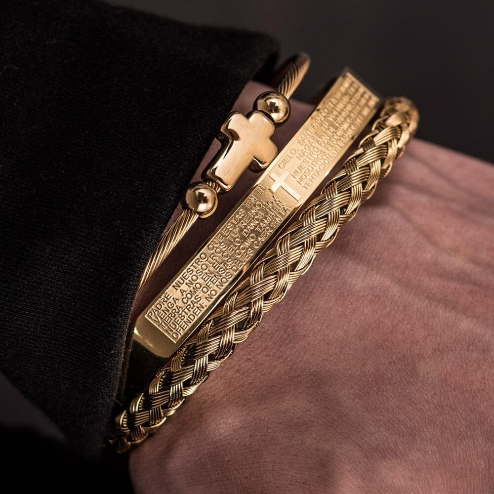 3pcs Set Stainless Steel WWJD BraceletBraceletGold Set D