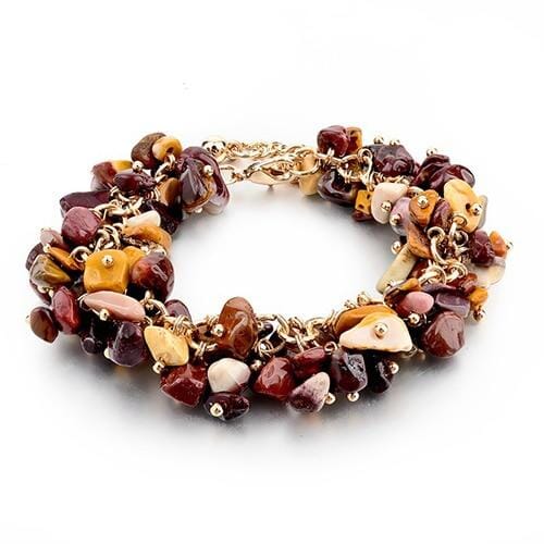 Gold Plated Chain And Natural Stones Charm BraceletsBraceletPurple Red