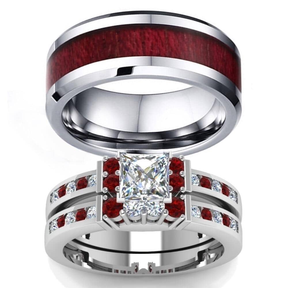 Brown and Red Wood Grain Couple RingsRing