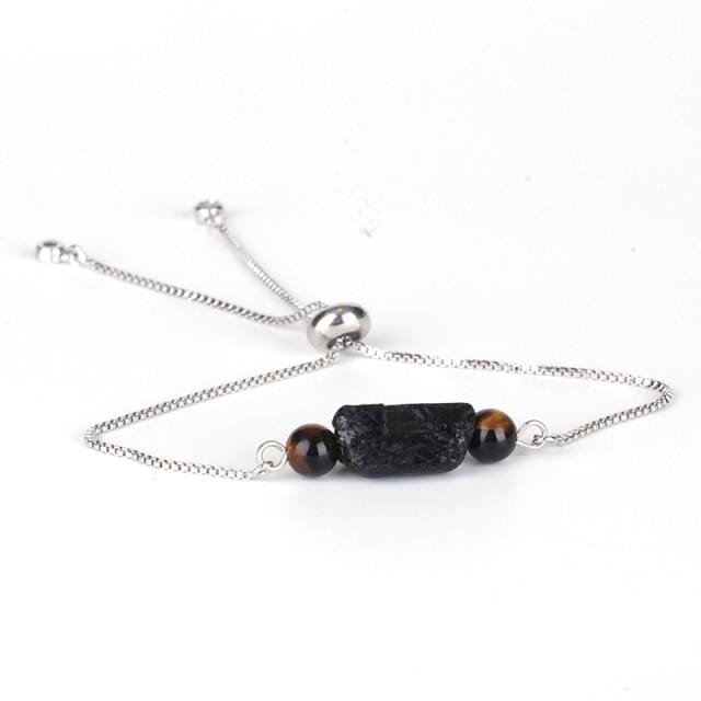 Natural Rough Black Tourmaline Stone BraceletBraceletTiger Eye Silver Chain