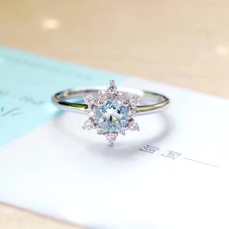 Aquamarine White Topaz Flower RingRing