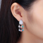 Blue Pink White Fire Opal Silver Wedding Stud EarringsEarrings