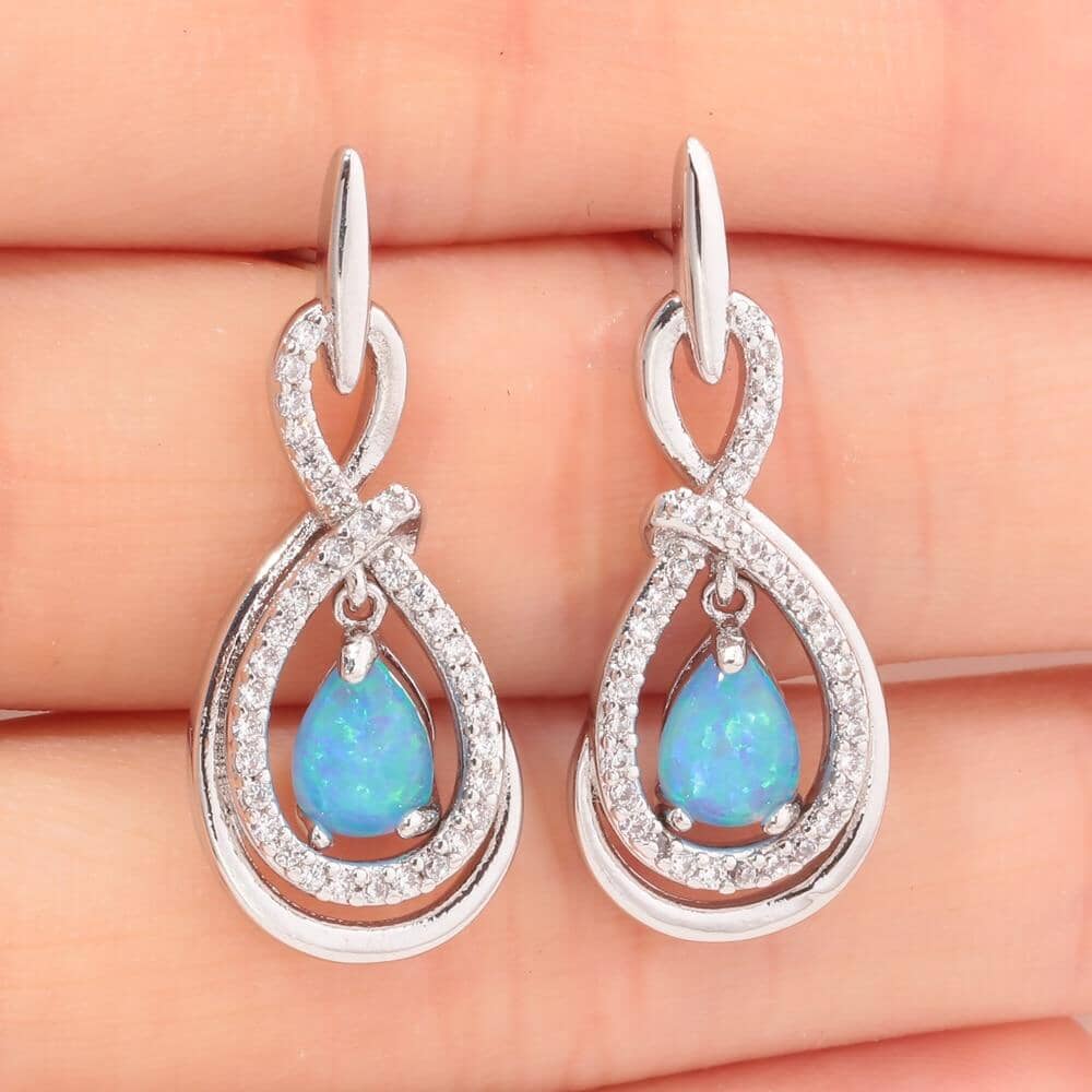 Blue & White Fire Opal Water Drop EarringsEarrings