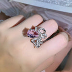 New Fashion Pink Sapphire Bow Adjustable RingRing